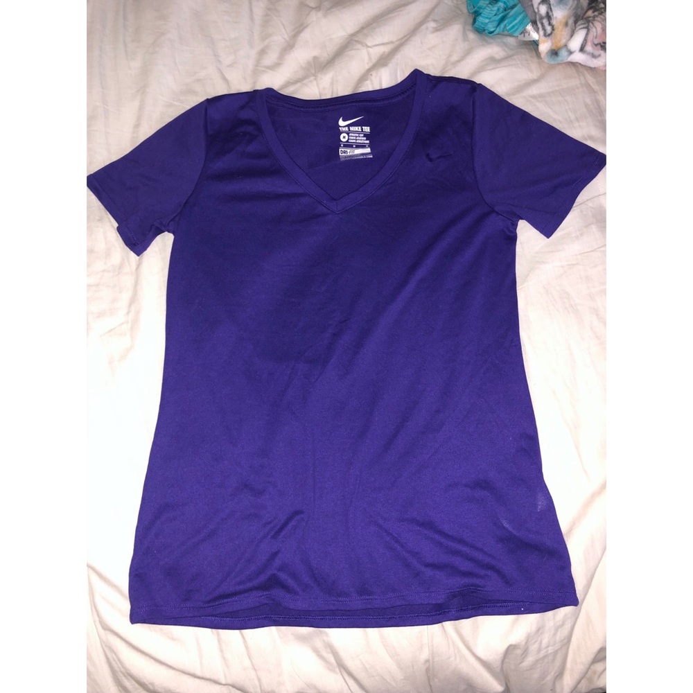 Purple v-neck Nike dry fit top